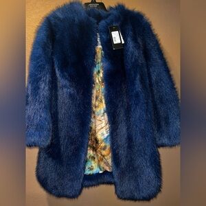 Guess Deep Blue Teddy Jacket faux fur xs gorgeous